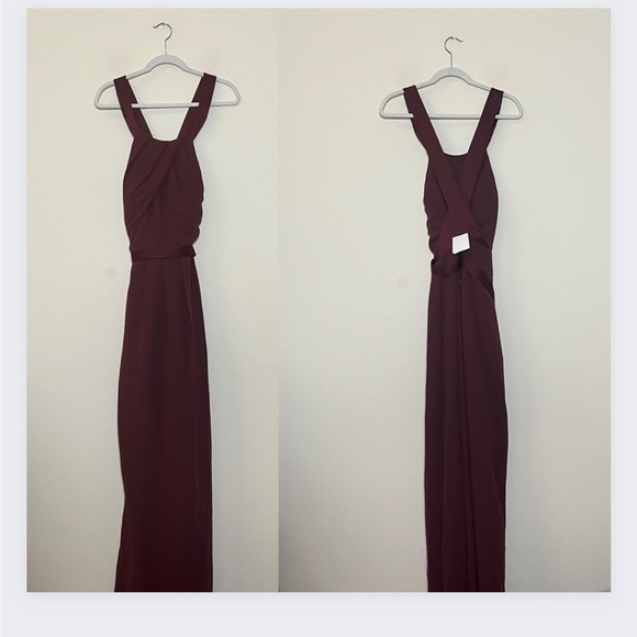 NWT White by Vera Wang Pleated Cross Back Halter Maxi Dress Wine - Picture 9 of 9